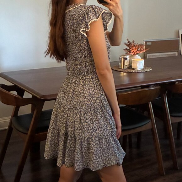 Blu Pepper Navy and Off White Printed Dress with Smocking - Picture 3 of 5